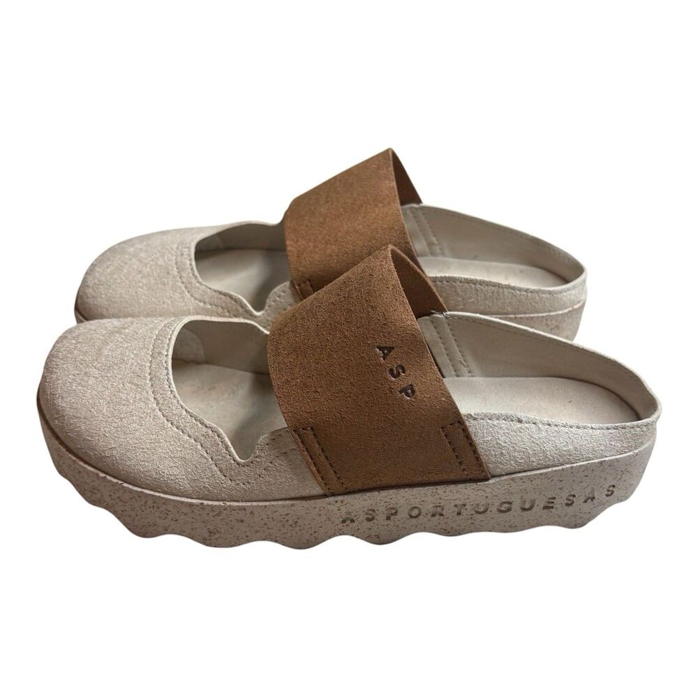 Asportuguesas Fly London Cana Slide Size EU 37 US 6.5 Brown Tan Suede Clogs